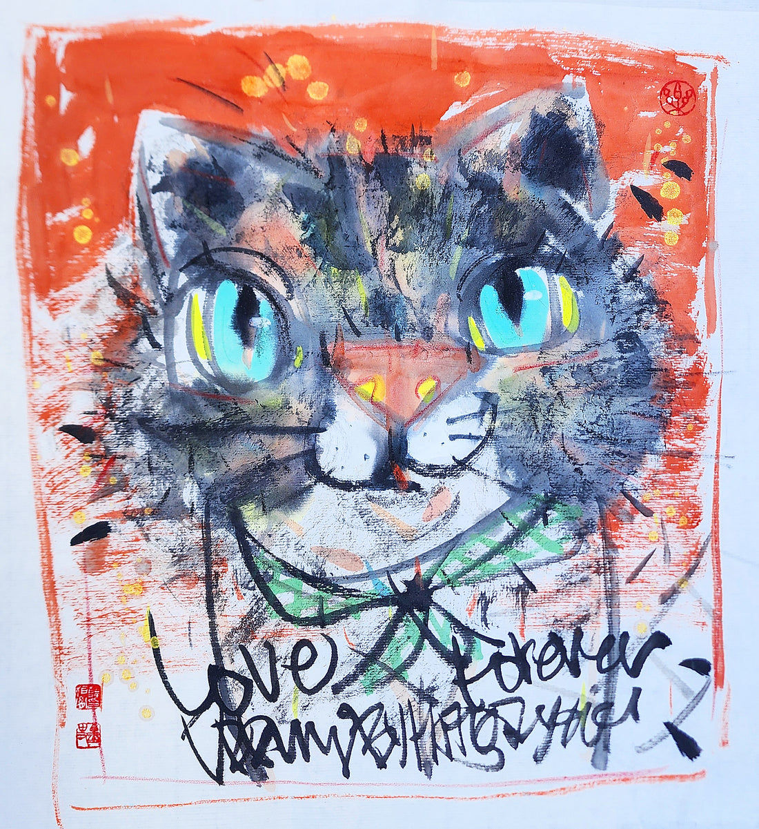 Happy Cat 40×40cm 水墨色彩&amp;和紙