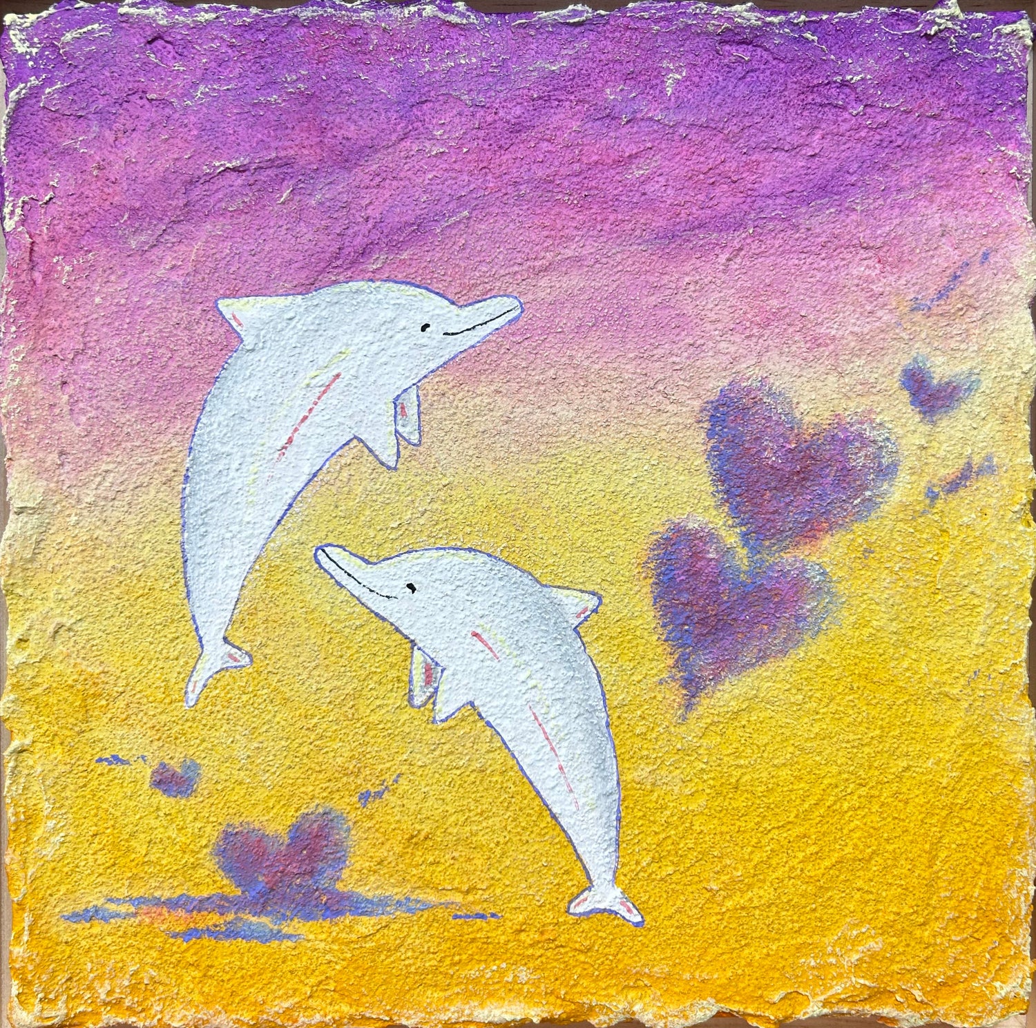 Dolphins story 4S (24.2 X 24.2CM) Mixed media on canvas