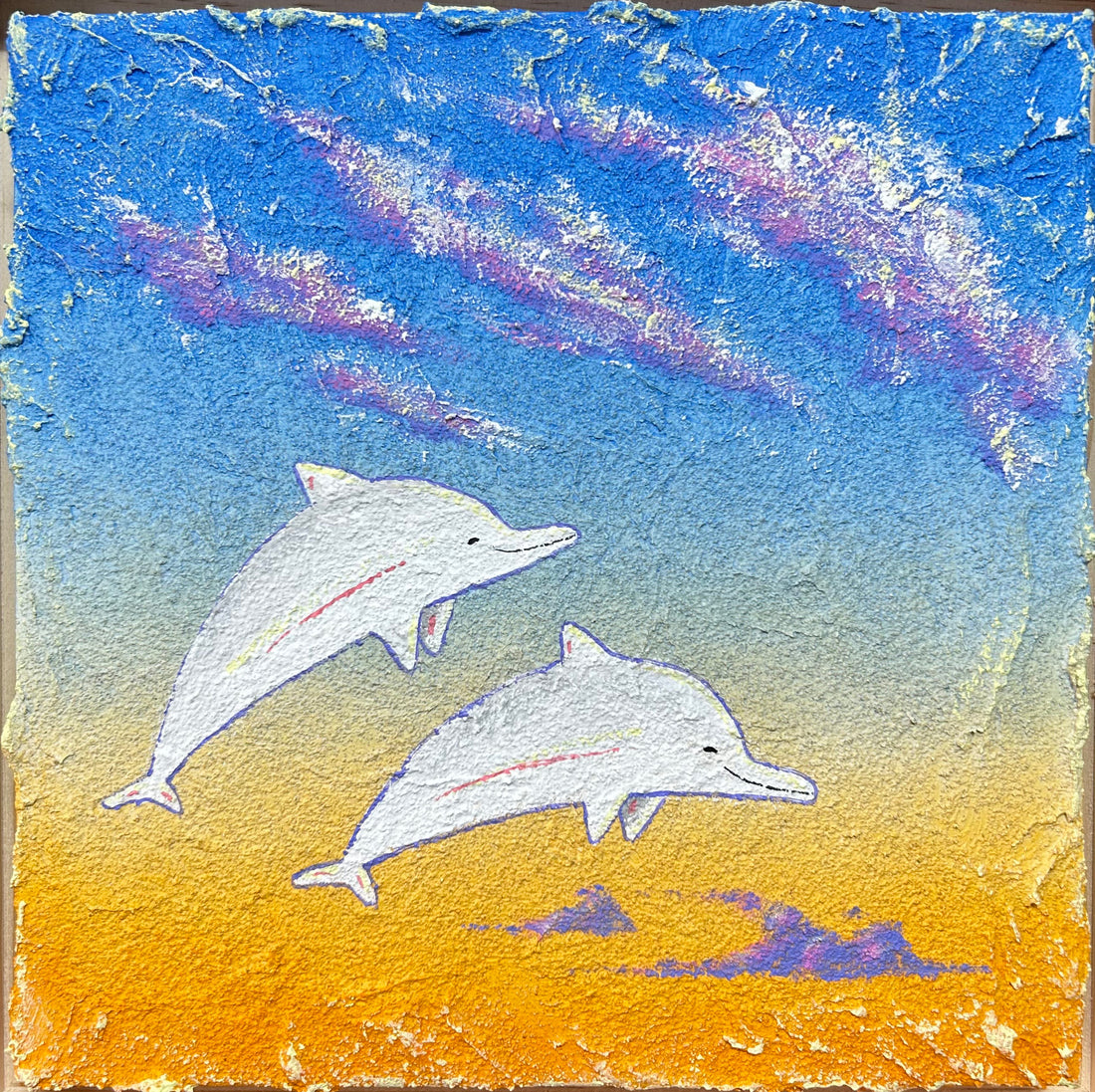 Dolphins story 4S (24.2 X 24.2CM) Mixed media on canvas