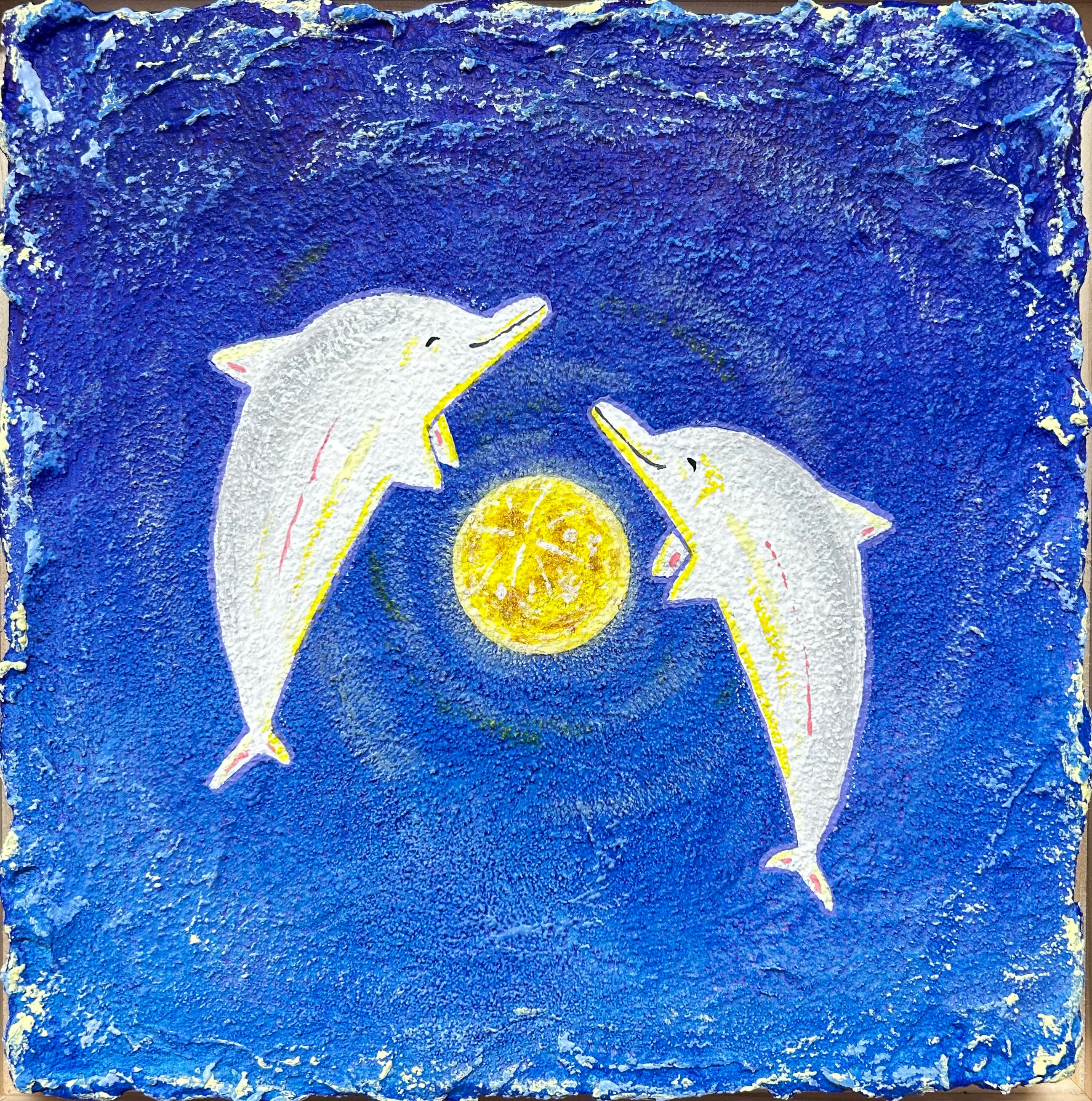 Dolphins Story 4S (24.2 x 24.2cm) Mixed Media on Canvas