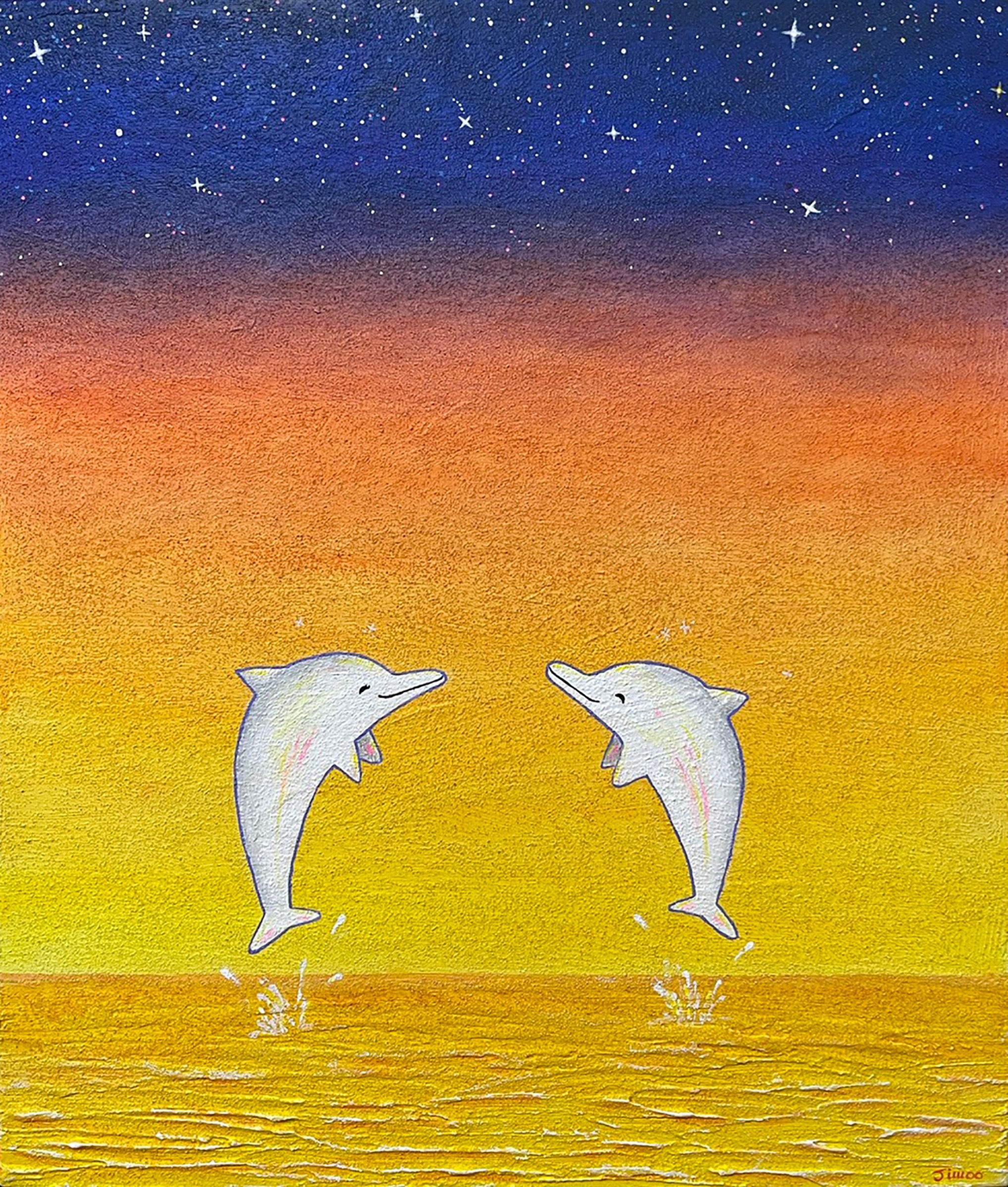 Dreaming dolphins 10F (53.0 X 45.5CM) Mixed media on canvas