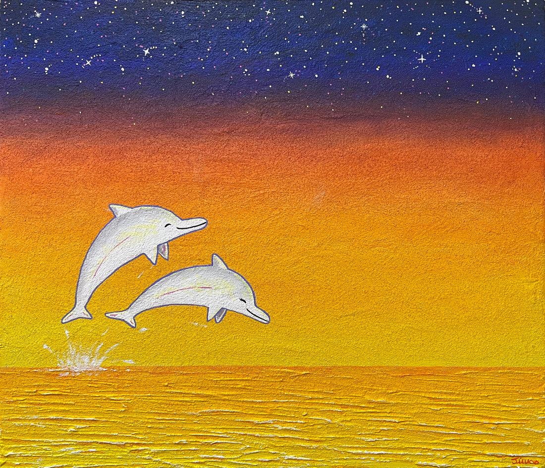 Dreaming dolphins 10F (53.0 X 45.5CM) Mixed media on canvas