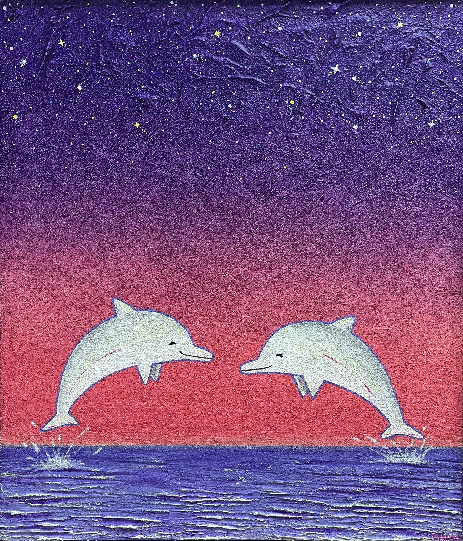 Dreaming dolphins 10F (53.0 X 45.5CM) Mixed media on canvas