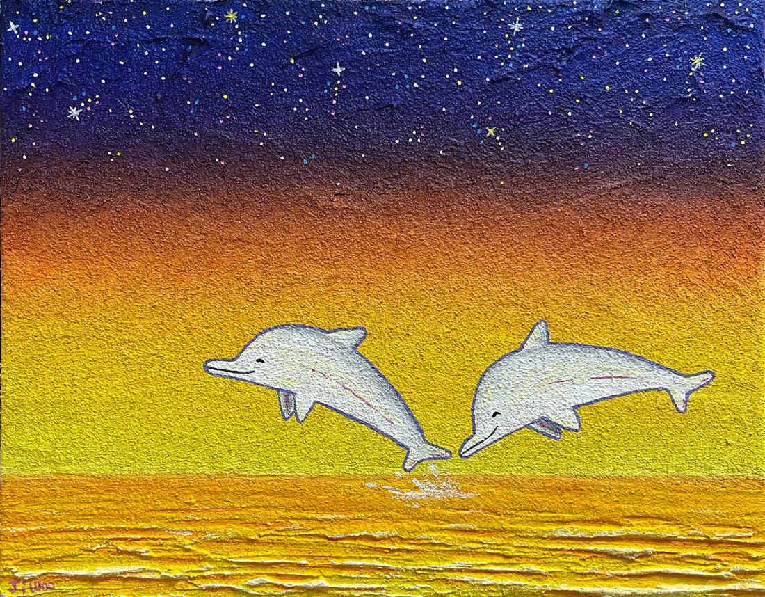 Dreaming Dolphins 5F (34.8 x 27.3cm) mixed Media on Canvas