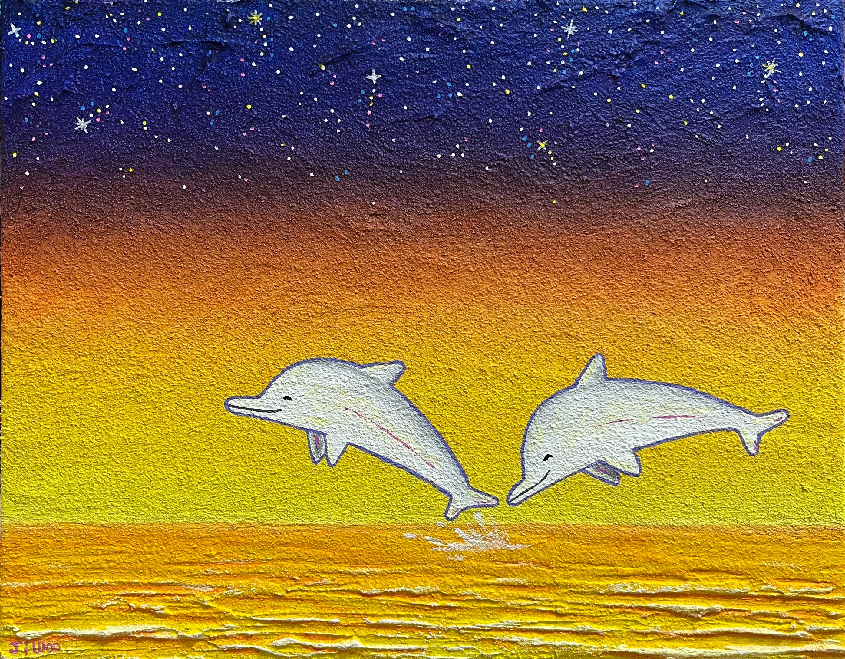 Dreaming dolphins 5F (34.8 X 27.3CM) Mixed media on canvas