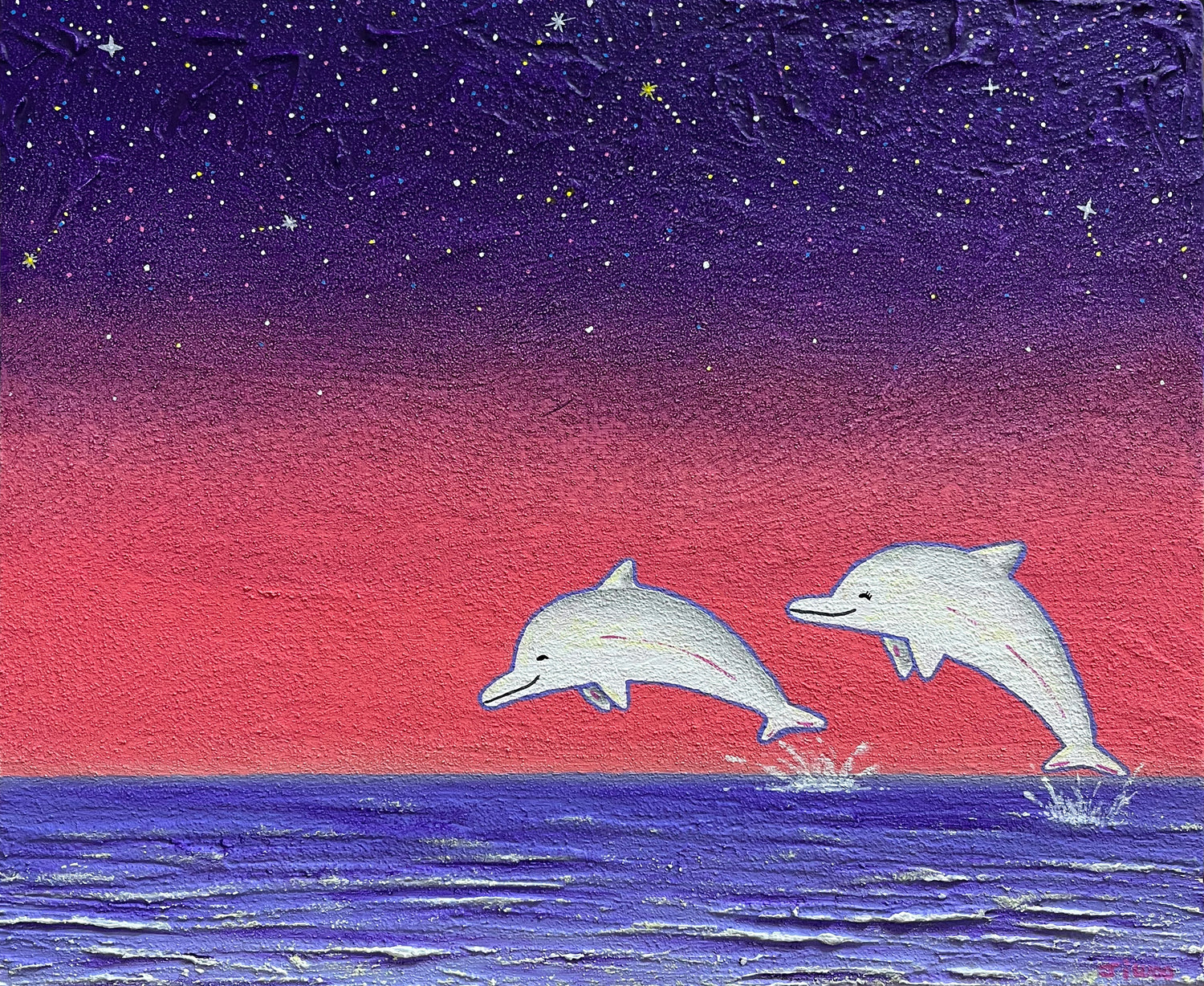 Dreaming Dolphins 8F (45.5 x 37.9cm) Mixed Media on Canvas