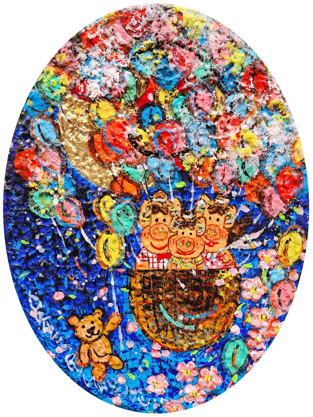 Happy PIG Family  33×43cm Acrylic on Canvas &amp;gold