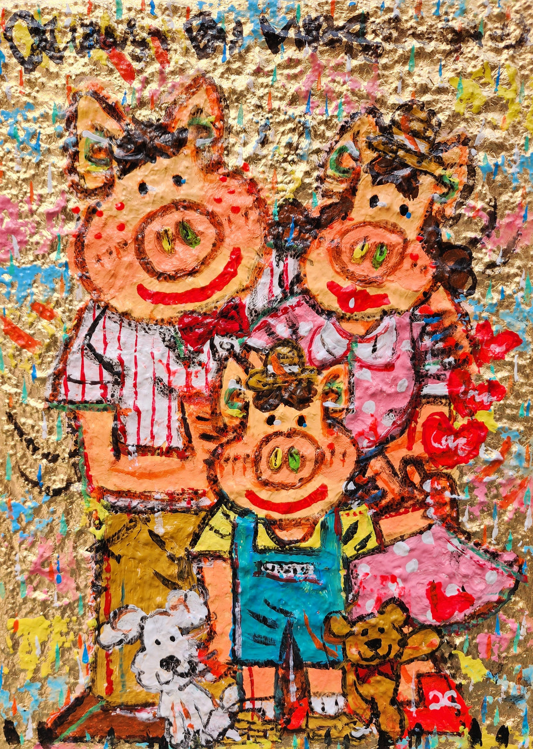 Happy PIG Family 4F(24.5×33.5cm) Acrylic on Canvas &amp;gold