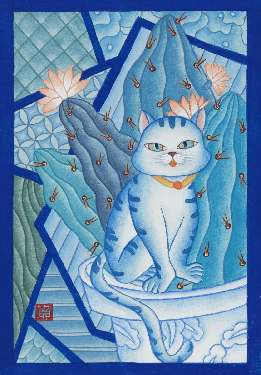 妙な(猫)サボテン_No.2_23X16cm_Traditional Colors on Paper