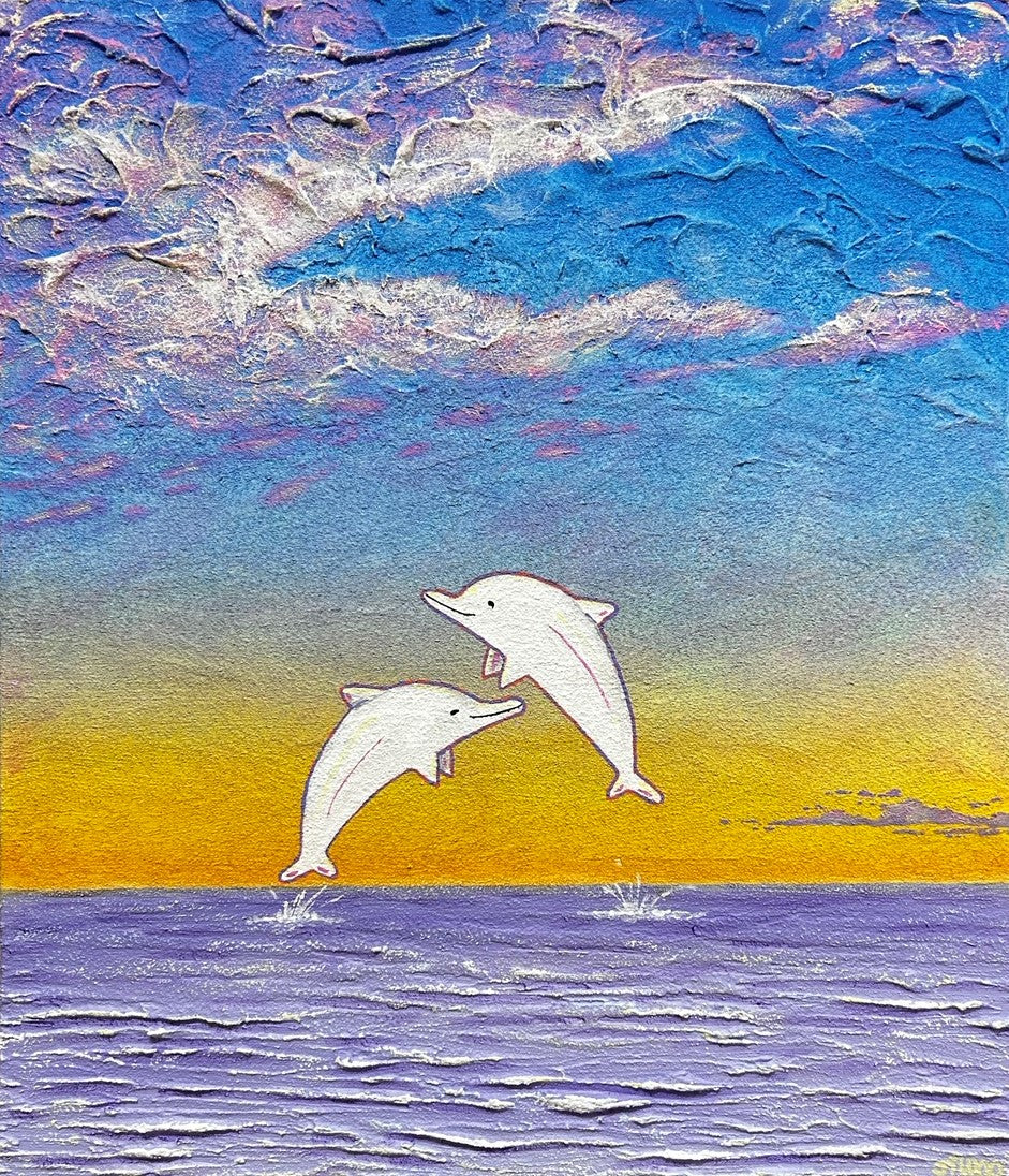 海豚的和平10F（45.5x53.0cm）在画布上混合媒体