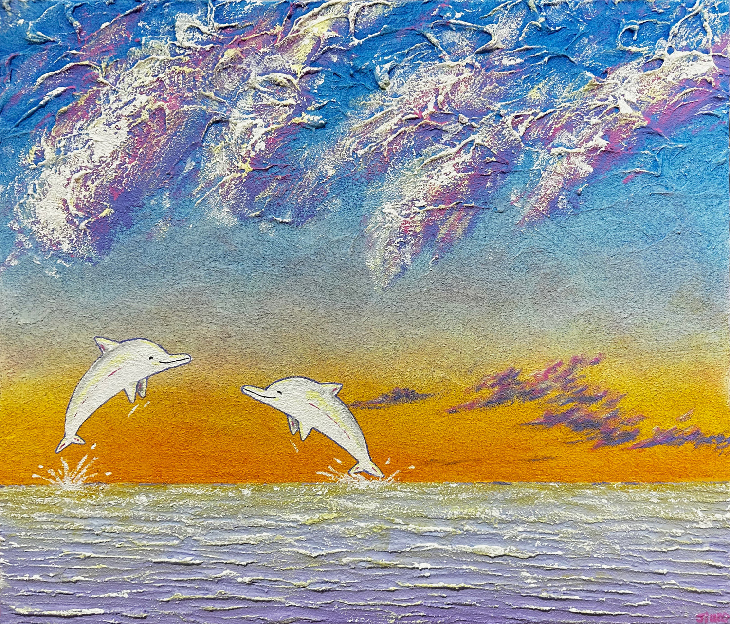 PEACE IN DOLPHINS 10F (53.0 x 45.5cm) Mixed Media on Canvas