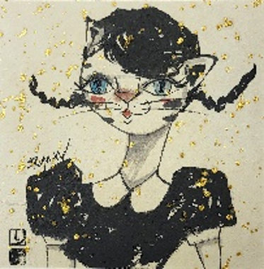 Tomboy Cat (no 5) 12×13cm 水墨色彩&amp;和紙